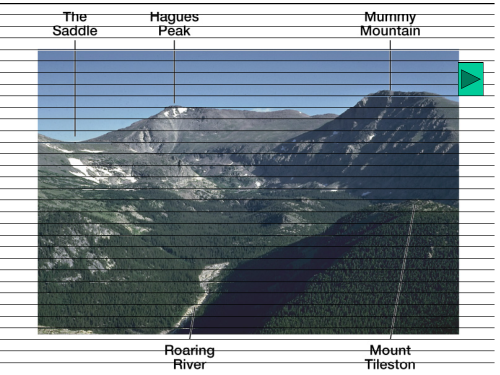 Oblique panorama of mountain terrain