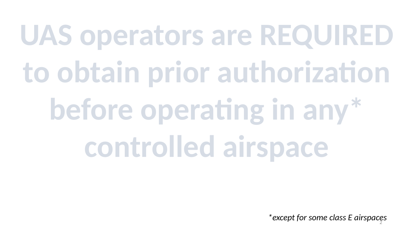 UAS operators must obtain prior authorization in controlled airspace