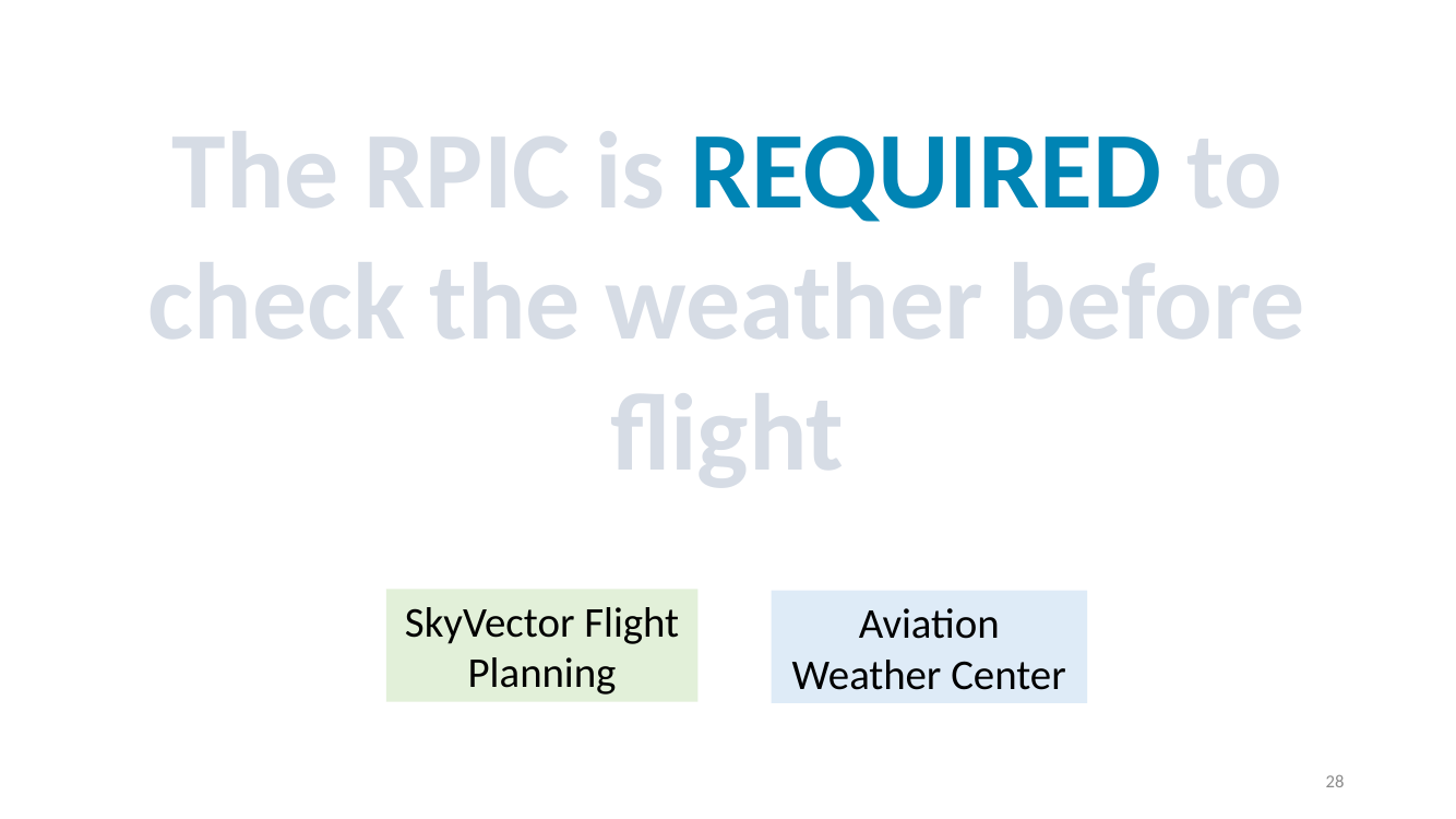 RPIC is required to check weather — SkyVector, AWC